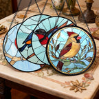 Stained Glass Window Hanging 4 Pcs Set Cardinal Blue Birds 9.8" - Suncatcher Door Garden Sun Catcher Decor Birthday Mother's Day for Bird Lovers Men Woman Nana Friend