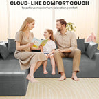 LEVELEVE 107" Cloud Sectional Couch with Deep Seat，Modern Modular Sofa with L-Shape Chaise，No Assembly Required, Upholstered Couches for Living Room Bedroom(Light Gery,Left Facing Chaise)