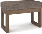 SIMPLIHOME Milltown 27 inch Wide Contemporary Rectangle Footstool Ottoman Bench in Mink Brown Tweed Look Fabric, Assembled, for the Living Room and Bedroom