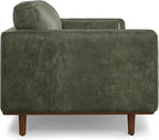 SIMPLIHOME Morrison 89-inch Wide Sofa in Moss Green Genuine Leather, Mid-Century Modern Design Couch for Living Room, Single Bench Cushion, 2 Back Cushions, 2 Bolster Pillows