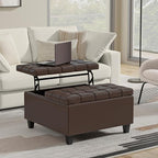 SIMPLIHOME Harrison 30 inch Wide Transitional Square Small Coffee Table Storage Ottoman in Chocolate Brown Vegan Faux Leather, Assembled, for The Living Room and Bedroom