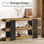 Tribesigns 63-Inch Long Console Table, 3-Tier Entryway Table with Storage, Farmhouse Wood Behind Couch Tables for Entryway, Living Room, Hallway, Rustic Brown & Black