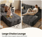 104" Cloud Sectional Couch with Chaise, Boneless L-Shaped Cloud Couch with Deep Seat, Soft Plush Modern Minimalist Sofa, Assembly Free Comfy Sofa for Office Living Room Apartment(Grey, Right Chaise)