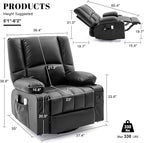 Swivel Rocker Chair with Heat and Massage, 270° Power Recliner Chairs for Adults, USB and Type-C Ports, Oversized Recliner Single Sofa, Electric Glider Chair(Black)