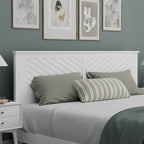 Serene Poplar Wood King Size Headboard in White, Modern Farmhouse Panel with Chevron Scoring, Casual Coastal Style, Easy Assembly, Quality Materials