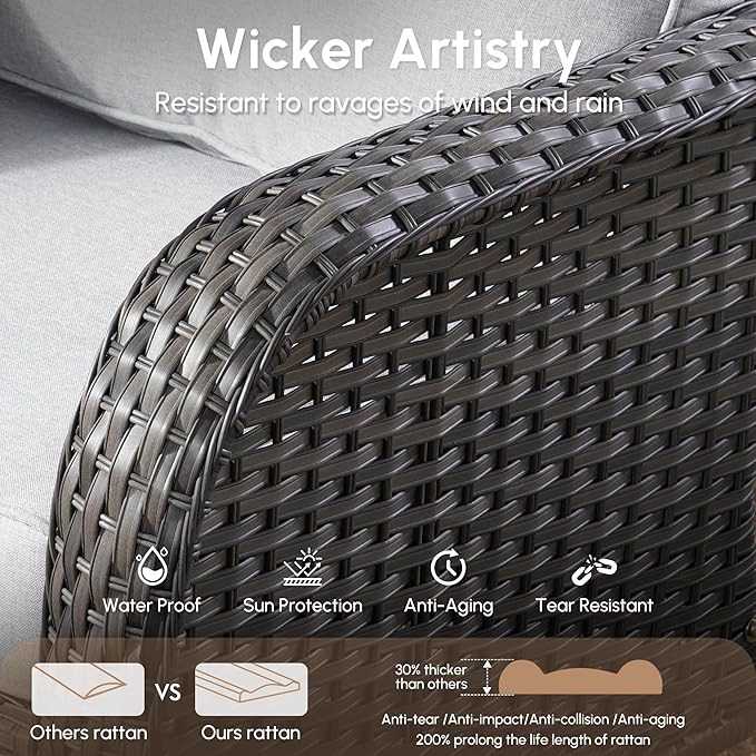 2 Pieces Wicker Patio Chairs - Outdoor Rattan Chairs Set of 2,All-Weather PE Wicker Dining Chair Set with High Back and Deep Seating for Deck Porch,Light Grey