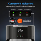 Brio Bottom Loading Water Cooler Dispenser for 5 Gallon Bottles - 3 Temperatures with Hot, Room & Cold Spouts, Child Safety Lock, LED Display with Empty Bottle Alert, Stainless Steel