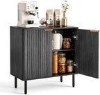 VEVOR Fluted Cabinet, Buffet Cabinet with 2-Tier Storage, Coffee Bar Cabinet with Adjustable Shelves, Sideboard Buffet for Hallway, Entryway, Living Room, or Kitchen, Black