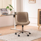 YOUNIKE Khaki Home Office Desk Chair No Arms Comfy Small Vanity Chair Chair with Wheels Swivel Adjustable Modern Ergonomic Task with Back Armless Cute Leather Upholstered Rolling Chair