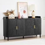 ORRD 4 Doors Storage Cabinet, 2 Tier Wooden Storage Organizer Cabinet with Adjustable Shelf, Sideboard Buffet Cabinets with Iron Curved Doors Accent Shoe Rack for Entryway Hallway Living Room (Black)