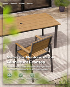 HDPS Outdoor Patio Dining Chairs Set of 2, 350LBS Capacity Aluminum Patio Dining Chairs with Armrests, Weather-Resistant for Lawn, Garden, Yard, Poolside and Indoor Use, Gray & Teak