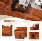110" Corduroy Pull Out Sofa Bed w/Adjustable Backrests, Sectional U-Shape Sleeper Sofa w/Storage Chaise, Convertible Couch Bed w/USB Charging Port & Cup Holders for Living Room, House, Orange