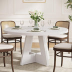 Tribesigns Round Dining Table for 4, 47 inch Farmhouse Circle Kitchen Table with Wooden Pedestal Base for Kitchen, Dining Room, Living Room (White)