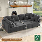 Vesgantti Sectional Sleeper Sofas with Storage, 118" Sofa Bed with 8 Seats Storage Chaises Removeble Cover, Deep Seat Modular Couches Velvet Couch Set for Living Room, Apartment, Home Theatre, Gray