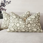 Foindtower Set of 2 Decorative Neutral Floral Throw Pillow Covers Accent Farmhouse Cushion Covers Boho Lumbar Pillowcase for Couch Sofa Bedroom Living Room Home Decor,12×20 Inch,Sage Green