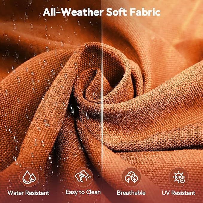 Luxury 6" Outdoor Cushions for Patio Furniture, 24x24x6" Thick Seat Cushion Set of 10, Fade Resistant Couch Chair Replacement Cushions High Density Wicker Chair Cushion w/ Removable Cover, Orange