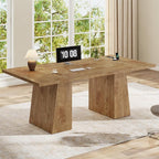 63 in Executive Desk with Power Outlets, Modern Home Office Desk with Storage Cabinet, Wood Computer Desk Business Workstation Desk Conference Table (Oak)