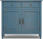 SIMPLIHOME Connaught 40-inch Wide Solid Wood Storage Cabinet in Distressed Coastal Blue for Entryway, Living Room, Organizer for Hats, Gloves, Shoes, Keys, Slim Design, Traditional Style