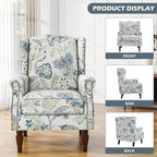 UIXE High Back Floral Accent Chair, Fabric Upholstered Armchair Wingback Chair for Living Room, Nailhead Trim Single Sofa Bedroom Side Reading Seat - Plants Blue