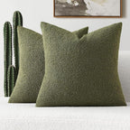 FUTEI Pack of 2 Moss Green Decorative Throw Pillow Covers 18x18 Inch Soft Cozy Solid Boucle Textured Cushion Case,Modern Home Decor for Couch Bed Living Room