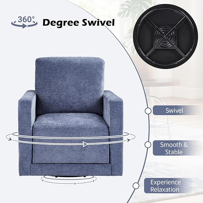 INZOY Swivel Accent Chair Set of 2, Comfy 360° Swivel Chair with Hidden Storage, Upholstered Chenille Square Chair for Living Room Bedroom Small Spaces, Fully Assembled, Blue