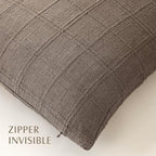 Foindtower Set of 2 Decorative Linen Check Throw Pillow Covers Neutral Farmhouse Vintage Cushion Covers Modern Boho Home Decor for Sofa Chair Couch Bedroom Living Room,20×20 Inch,Taupe Grey