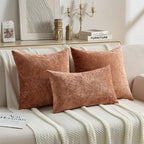 FUTEI Rust Flannel Throw Pillow Covers 18x18 Inch Set of 2,Soft Dimensional Textured Cushion Cases,Modern Home Decor for Couch Living Room