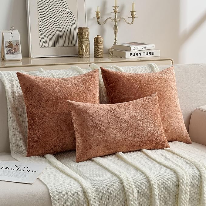 FUTEI Rust Flannel Throw Pillow Covers 18x18 Inch Set of 2,Soft Dimensional Textured Cushion Cases,Modern Home Decor for Couch Living Room