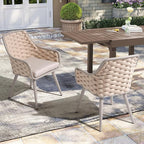 SUNSITT Outdoor Dining Chairs Set of 4, Metal Outdoor Patio Dining Chairs with Weather-Resistant Cushions, Woven Rope Chairs Outdoor with Armrest Champagne Outdoor Furniture Chairs for Backyard
