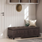 SIMPLIHOME Hamilton 48 inch Wide Transitional Rectangle Storage Ottoman in Distressed Brown Vegan Faux Leather, Assembled, For the Living Room, Entryway and Family Room