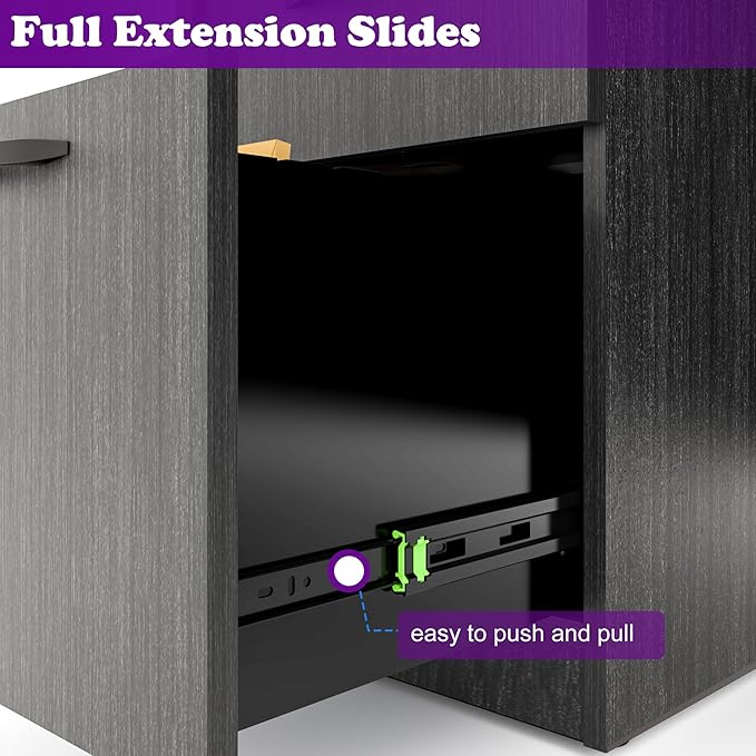 100.4'' Height Adjustable U-Shaped Executive Desk with 3-Drawer File Cabinet and Shelves (Grey-U)