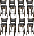 PrimeZone Swivel Bar Stools Set of 8, 26 Inch Counter Height Barstools, Black Faux Leather Bar Stool with High Backrest & Solid Wood Legs & Wrap-around Footrest, Counter Stools for Kitchen Island, Pub