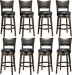 PrimeZone Swivel Bar Stools Set of 8, 26 Inch Counter Height Barstools, Black Faux Leather Bar Stool with High Backrest & Solid Wood Legs & Wrap-around Footrest, Counter Stools for Kitchen Island, Pub