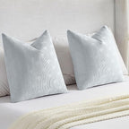 FUTEI Light Blue Chenille Decorative Throw Pillow Covers 26x26 Inch Set of 2,Soft Cozy Striped Geometric Patterns Euro Pillow Shams,Modern Home Decor for Couch Bed Living Room