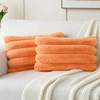 FUTEI Orange Decorative Throw Pillow Covers 12x20 Inch Set of 2, Square Soft Faux Rabbit Fur Thick Striped Lumbar Pillow Case,Winter Home Decor for Couch Bed Living Room