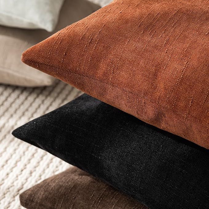 Foindtower Pack of 2 Soft Textured Throw Decorative Pillow Covers Square Accent Solid Cushion Cover Cozy Farmhouse Pillow Case with Zipper for Couch Sofa Bed Living Room 16x16 Inch, Burnt Orange