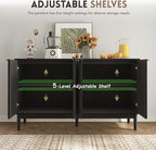 Fluted Cabinet with Storage, Small Buffet Cabinet Sideborad with Door, Kitchen Buffet Storage Accent Cabinets with Adjustable Shelves for Living Room, Entry, Hallway,Black