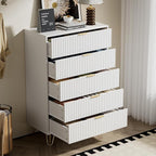 White Dresser for Bedroom, Fluted Modern Dresser with Gold Pulls and 5 Drawers, 15.7" D x 31.5" W x 47.2" H