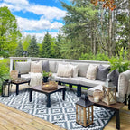 Sophia & William 6 Pieces Outdoor Patio Furniture Set, Metal Sectional Sofa Set Patio Conversation Set-2 x Single Sofa with Side Table,1 x Loveseat,2 x Single Couch,1 x Tea Table(Beige Grey)