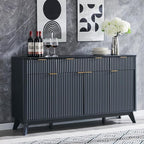 OKD 60" Fluted Buffet Sideboard Cabinet with Storage, Morden Credenza Buffet Table Coffee Bar Storage Cabinet with 4 Doors and 3 Drawers for Dining Room, Living Room,Hallway (Dark Grey)