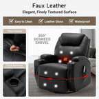 Recliner Chair, Rocking Chair with Massage and Heat, 360° Swivel Recliner Chairs for Adults, Rocker Manual Recliner with Remote Control and Cup Holder for Living Room, Bedroom, Nursery
