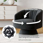 Swivel Accent Chair Set of 2,Upholstered Velvet 360° Swivel Barrel Chair for Living Room Overstuffed Bouncle Reading Chair Round Armchair for Bedroom,Vanity,Office (Black)