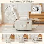 Manual Rocker Recliner Chair, 360°Swivel Recliner Chairs for Adults, Single Recliner Seat with Cup Holders,Upholstered Fabric Lazy Boy Recliner,White