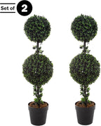 Set of 2 Topiary Trees - 36-Inch Double Ball Podocarpus Fake Plants - Realistic Indoor or Outdoor Potted Faux Plants for Home Decor by Pure Garden
