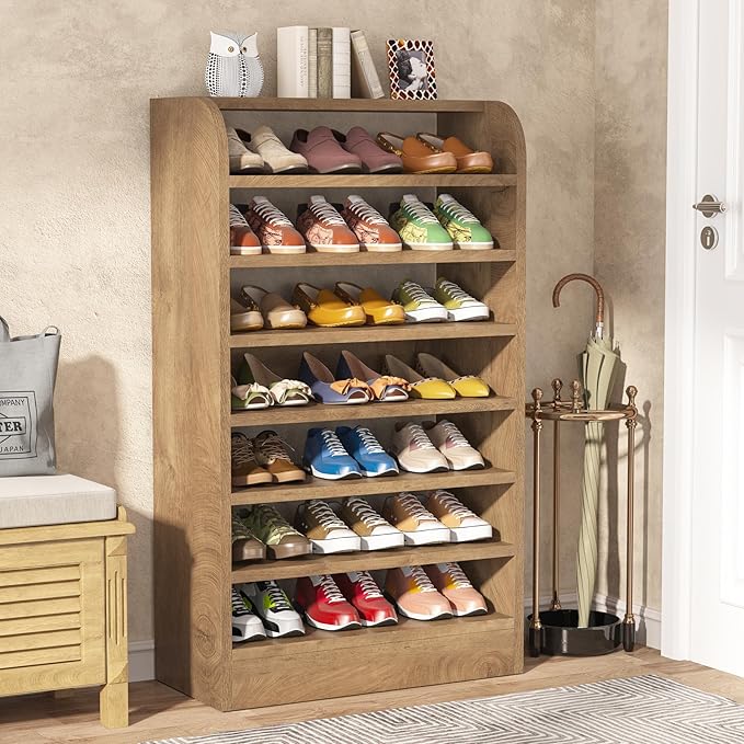 Tribesigns Shoe Rack for Entryway, 8-Tier Tall Shoe Shelf Shoes Storage, Wooden Shoe Storage Cabinet Shoe Organizer for Closet, Hallway, Living Room, Wood Color