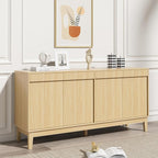 Scurrty Modern Buffet Cabinet with Storage,Wood Color Buffet with Adjustable Shelf and 4 Doors, Natural Wood Grain Accent Cabinet for Living Room & Kitchen
