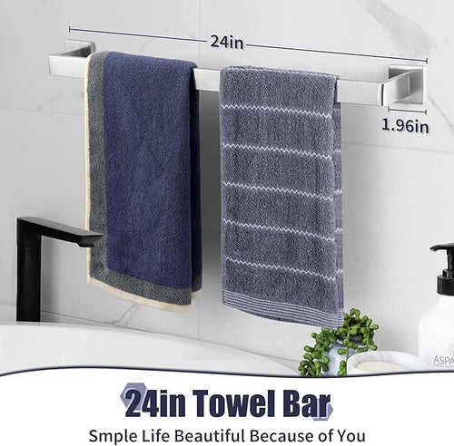 10-Pieces Brushed Nickel Bathroom Accessories Set, Stainless Steel Bathroom Hardware Set, Towel Racks for Bathroom Wall Mounted 24 Inch Bath Towel Bar Set.