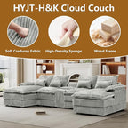 HYJT-H&K 124" U Shaped Cloud Couch Sectional, Comfy Fluffy Plush Corduroy Light Grey Sectional Couches for Living Room, Modern Modular Corduroy Couch Sectionals with Central Console & Double Chaise