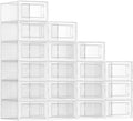 SONGMICS Shoe Boxes, Pack of 18 Shoe Storage Organizers, Stackable Clear Plastic Boxes for Closet, Sneakers, 13.1 x 9.1 x 5.6 Inches, Transparent and White ULSP18SWT