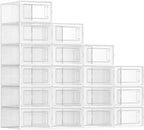 SONGMICS Shoe Boxes, Pack of 18 Shoe Storage Organizers, Stackable Clear Plastic Boxes for Closet, Sneakers, 13.1 x 9.1 x 5.6 Inches, Transparent and White ULSP18SWT